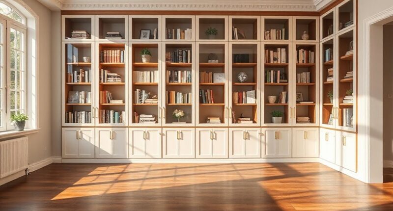 large bookcases with doors